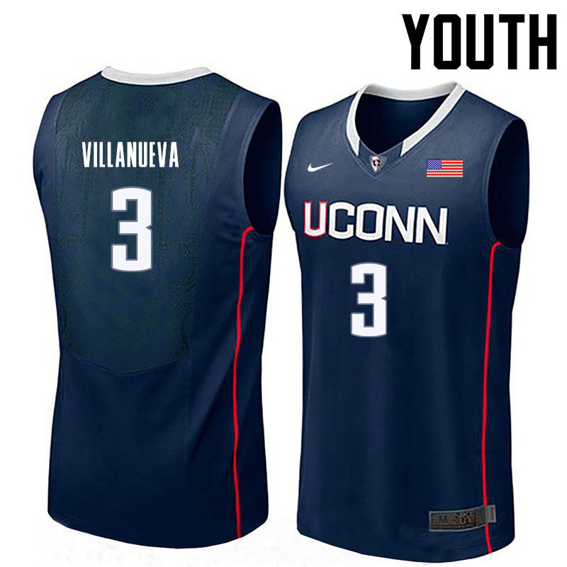 Youth Uconn Huskies #3 Charlie Villanueva College Basketball Jerseys-Navy - Click Image to Close